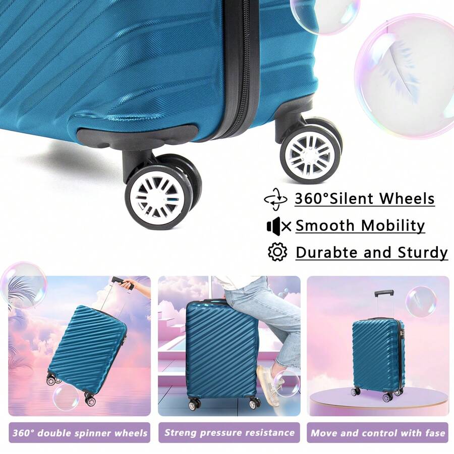 Three Piece Luggage Sets ABS Hard Shell Lightweight Durability Suitcase