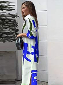 Women's Autumn Fashion Casual Print Loose Shirt Dress