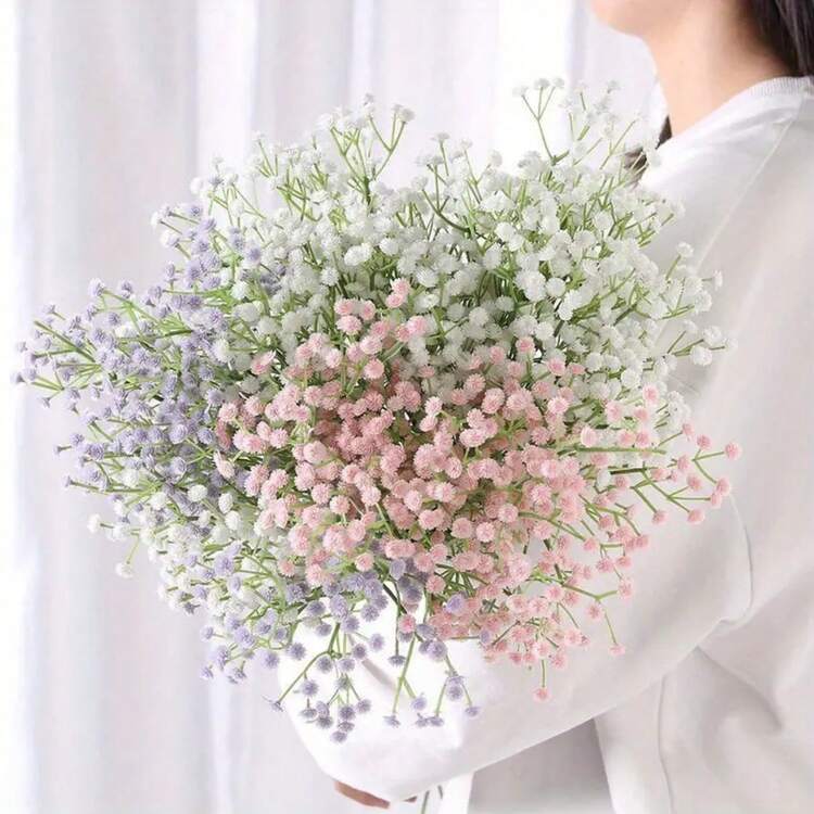 3pcs Premium Real Touch Artificial Babys Breath Flowers - Oxidation Resistant, Long-Lasting, And Realistic Decorations For Wedding, Birthday, Bridal Shower, Home, Office, Outdoor Garden, And Yard - No Vases Included - Multicolor - View 9