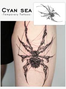 1 件可水洗临时纹身贴纸，PVC 材质逼真蜘蛛和网状图案，防水防汗，适合时尚领袖日常使用 - 黑色 - 查看 1