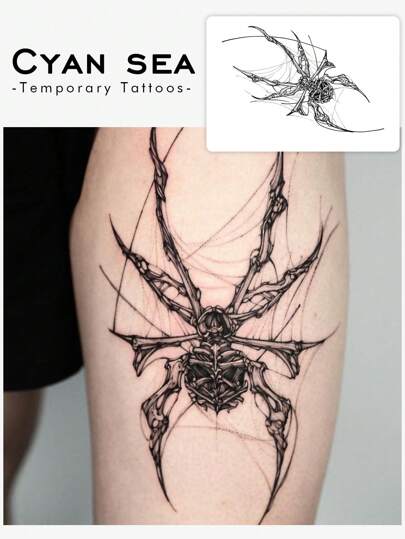 1 件可水洗临时纹身贴纸，PVC 材质逼真蜘蛛和网状图案，防水防汗，适合时尚领袖日常使用