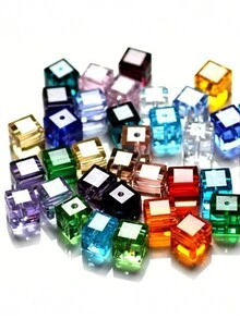 20pcs 8mm Multi-Faceted Crystal Glass Cube Beads For DIY Jewelry Making, Random Colors - Multicolor - View 2