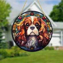 1 Stück, Hundemotiv Glasmalerei Sonnenfänger, Hunde Wandhänger Ornament Panel Dekoration, Geburtstagsgeschenk für Großmutter Tierliebhaber, Anhänger Dekor Ornament, Szenendekor, Raumdekoration, Heimdekoration, Fensterdekor Anhänger, Feiertagsdekor, Auswahl aus verschiedenen Hundearten wie Charlie King Hund, Berner Sennenhund, Pudel, Husky, Bulldogge