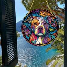 1 Stück, Hundemotiv Glasmalerei Sonnenfänger, Hunde Wandhänger Ornament Panel Dekoration, Geburtstagsgeschenk für Großmutter Tierliebhaber, Anhänger Dekor Ornament, Szenendekor, Raumdekoration, Heimdekoration, Fensterdekor Anhänger, Feiertagsdekor, Auswahl aus verschiedenen Hundearten wie Charlie King Hund, Berner Sennenhund, Pudel, Husky, Bulldogge