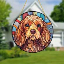 1 Stück, Hundemotiv Glasmalerei Sonnenfänger, Hunde Wandhänger Ornament Panel Dekoration, Geburtstagsgeschenk für Großmutter Tierliebhaber, Anhänger Dekor Ornament, Szenendekor, Raumdekoration, Heimdekoration, Fensterdekor Anhänger, Feiertagsdekor, Auswahl aus verschiedenen Hundearten wie Charlie King Hund, Berner Sennenhund, Pudel, Husky, Bulldogge