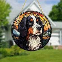 1 Stück, Hundemotiv Glasmalerei Sonnenfänger, Hunde Wandhänger Ornament Panel Dekoration, Geburtstagsgeschenk für Großmutter Tierliebhaber, Anhänger Dekor Ornament, Szenendekor, Raumdekoration, Heimdekoration, Fensterdekor Anhänger, Feiertagsdekor, Auswahl aus verschiedenen Hundearten wie Charlie King Hund, Berner Sennenhund, Pudel, Husky, Bulldogge