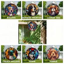 1 Stück, Hundemotiv Glasmalerei Sonnenfänger, Hunde Wandhänger Ornament Panel Dekoration, Geburtstagsgeschenk für Großmutter Tierliebhaber, Anhänger Dekor Ornament, Szenendekor, Raumdekoration, Heimdekoration, Fensterdekor Anhänger, Feiertagsdekor, Auswahl aus verschiedenen Hundearten wie Charlie King Hund, Berner Sennenhund, Pudel, Husky, Bulldogge