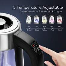 Aigostar Variable Temperature Control Glass Kettle Electric, Keep-Warm, Detachable Tea Filter Infuser, Auto Shut-Off & Boil-Dry Protection, 2200W, 1.7L - UK Plug(220-240V) - View 2