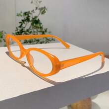 1pc Oval Full Frame Korean Style Ladies Plano Lenses Glasses, Minimalist Chic College Style High-End Glasses For Women