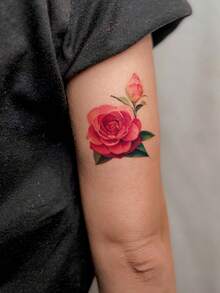 1 件防水彩色叶子和山茶花朵临时纹身贴纸，适用于手部和腿部，男女通用 - 彩色 - 查看 4