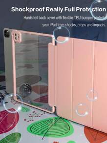 1 pièce Étui pliable en silicone rose bébé pour iPad, coque fine avec support anti-choc, porte-stylet, compatible avec Apple iPad Mini 4/5/6, 9,7/10,2/10,5 pouces, Air 4/5/6, 10e génération, 10,9 pouces, Pro 11 pouces, Air 11 (M2) et Air 13 et Pro 11 (M4). Dos transparent haute transparence pour personnalisation DIY.