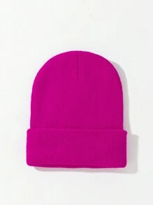 1pc Ladies' Solid Color Fashionable Simple Knit Hat, Beanies Hat Winter Fall - Multicolor - View 4