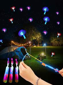 12/6/4/1pc Outdoor Multi-Color Random Light-Emitting Rocket Flying Night Lights, Flashing LED Lights, Glowing Flying Toy Slingshots, Elastic Helicopter Rotating Toys, Interesting Games, Suitable For Camping Games, Friends' Parties, Party Gifts, Holiday Gifts, Birthday Gifts, LED Battery-Powered Flying Slingshot Night Lights Party Supplies - Multicolor - View 2