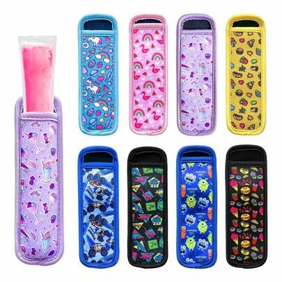 8pcs/Set Popsicle Sleeves, Popsicle Insulation Sleeves, Frozen Popsicle Holder Sleeves, Colorful Popsicle Sleeve Bags, Reusable Washable Popsicle Holders, Summer Supplies, Home Goods