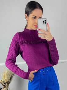 Women Knit Tops - 玫瑰紅 - 查看 4