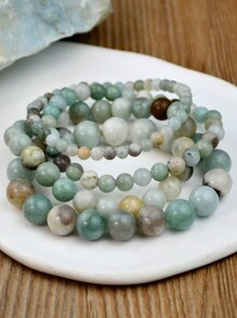 復古簡約的天然亞馬遜石珠子手鏈，彈性手工珠子手鏈，中性款式，適合疊穿 - 彩色 - 查看 3