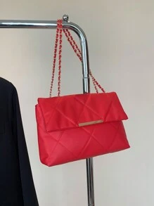 新款女士通勤刺繡菱形壓紋鍊帶肩袋，簡約時尚，大容量