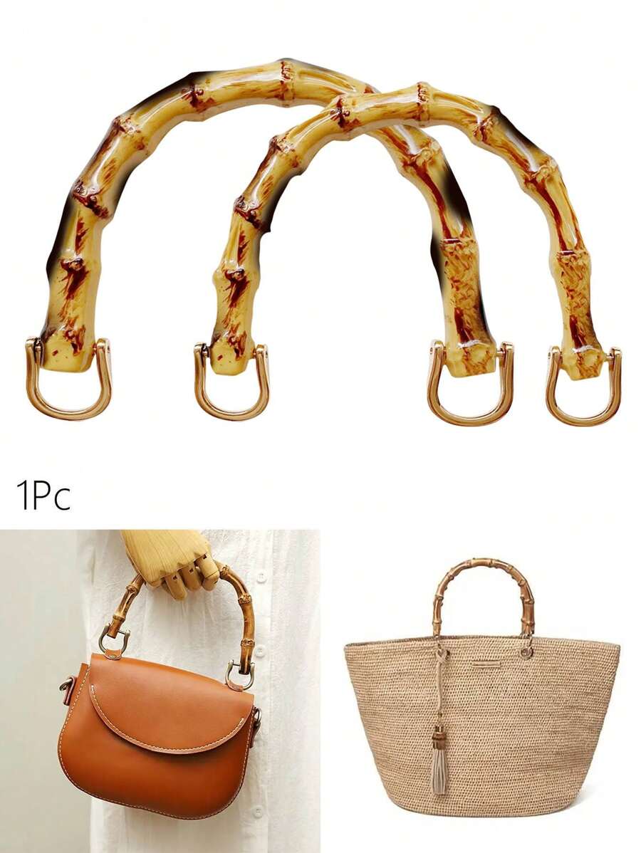 1 chiếc quai xách giả tre hình chữ U thời trang, phụ kiện tự làm quai ví, túi móc, túi rơm, quai thay thế cho túi xách đan.