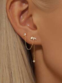 EleRunis 1 pièce Bijoux de piercing d'hélice de cartilage pour femmes, en argent sterling 925 avec pendentif à franges, diamants et pierres de zircone cubique pour un port quotidien, mariage, fête d'engagement, anniversaire, Saint-Valentin.