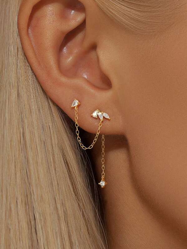1 pièce Bijoux de piercing d'hélice de cartilage pour femmes, en argent sterling 925 avec pendentif à franges, diamants et pierres de zircone cubique pour un port quotidien, mariage, fête d'engagement, anniversaire, Saint-Valentin.