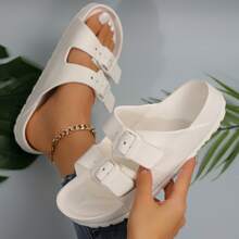 Women's Non-Slip Waterproof Sandals Comfortable Double-Buckle Slippers Adjustable EVA Flat Sandals