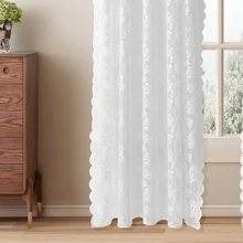 1pc Korean Style Floral Lace Sheer Curtain, Ready-Made, Simple Design, Partition, Balcony, Voile - White - View 2