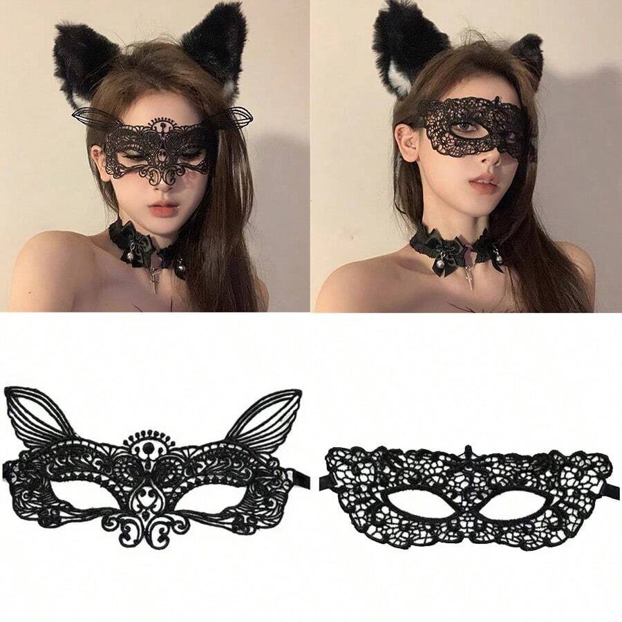 1pc Luxurious Lace Eye Masks - Soft Fabric, Masquerade Design, Prom, Party, Cosplay, Mardi Gras, Costume Accessory - Black Color, Comfortable Wear