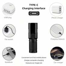 Alonefire Zoomable High Bright Palm Small Mini Flashlight Type-C Rechargeable Portable Hiking Camping Fishing Night Llighting Flash Light - Black - View 8