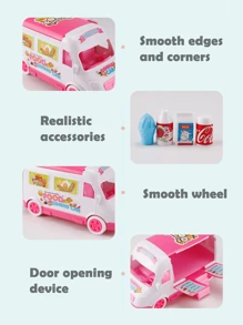 1box Pretend Play Food & Dining Cart Toy For Children, Ice Cream Cart For Girls' Princess Roleplay (Some Accessories Random Color) - Pink - View 3