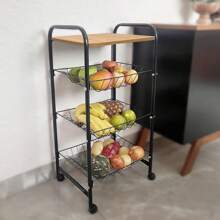 Floor Fruit Bowl Wired Fruit Basket With Wheels Kitchen - Rỉ Nâu - Xem 2