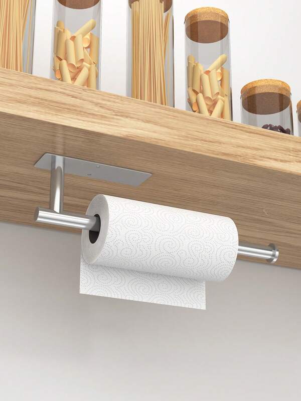 Suporte para Toalha de Papel, Rolo de Papel Toalha Preto de Cozinha, Toalhas de Papel a Granel, Suporte para Toalha de Papel Autoadesivo Sob o Armário com Opções de Cola e Parafusos, Aço Inoxidável, Suprimentos de Cozinha Doméstica