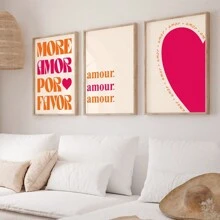 Ensemble de 3 pièces Art mural More Amor Por Favor Sunshine - Maximalist Poster - Citation d'amour - Eclectique coloré moderne rose-orange - Art mural imprimable