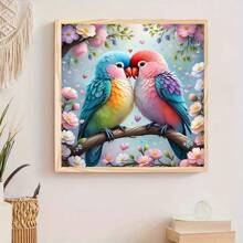 1 Bộ tranh kim cương 5D 30*30cm/11.8*11.8in 5D với thiết kế hình chú chim tình yêu trên cành cây, Thủ công nghệ thuật kim cương tự làm để trang trí nhà, có khung - Nhiều màu - Xem 2