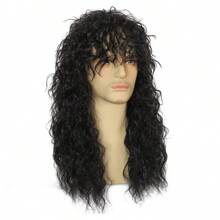 Peluca de mujer/hombre estilo mullet de los años 70 y 80, rizada y larga, para disfraz de rockstar de heavy metal, punk o Halloween, accesorio personalizado para fiesta (NEGRO) - Multicolor - Ver 10