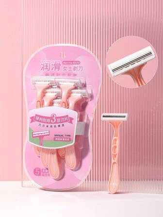 SHANGYELAMEILA 5pcs Triple-Layer Blade Women's Shaver, Portable Razor, For Trimming And Cleaning Armpit Hair, Leg Hair, Pubic Hair, Convenient Travel Essential ,Hair Products And Accessories For Barber Salon Beauty Travel Essentials