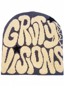 1 件 Y2K 风格大胆哥特式提花针织帽，柔软舒适的便帽，适合户外骑行、旅行、滑雪和街头秋季装扮 - A - 查看 11