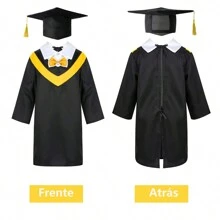 Conjunto de toga de graduación infantil + gorro de borlas + certificado, apto para ceremonias de graduación, apto tanto para niños como para niñas, disponible en dos colores. - Amarillo - Ver 4
