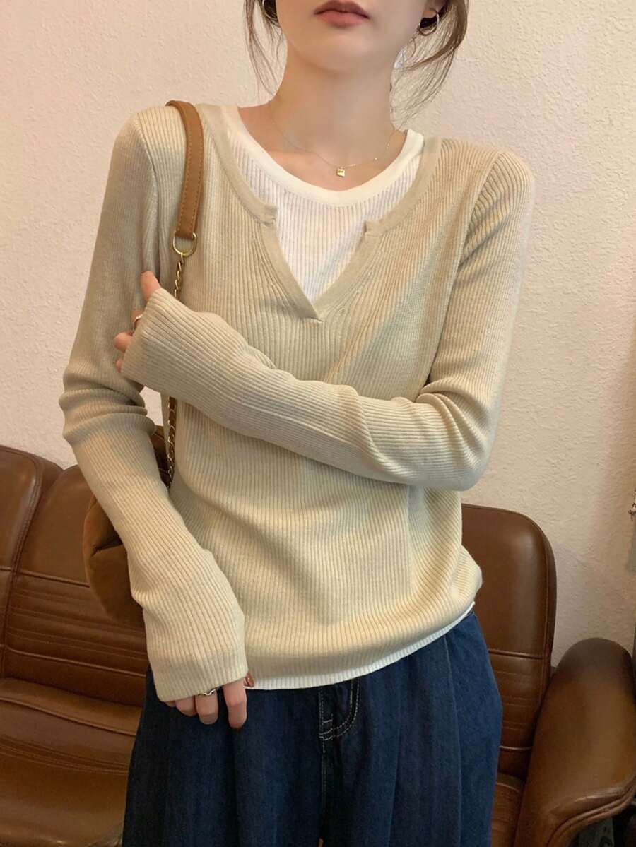 Chic 2 In 1 Sweater Pullover - Apricot - View 1