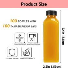 100pcs Plastic Bottles With Caps, 16oz Juice Bottles, Juice Bottles With Caps With Black Caps Juice Bottles With Label, Funnel And Brush Beverage Containers For Juicing, Smoothies, Tea, Milk - Trong sáng - Xem 8