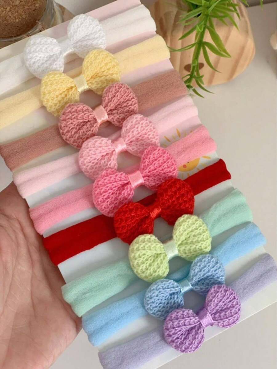 Kit com 9 Faixas de Cabelo para Bebê, Laço em Crochê em Meia de Seda