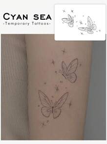 1sheet Butterfly Pattern Tattoo Sticker - Black - View 1