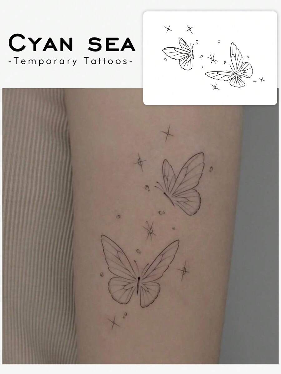 1sheet Butterfly Pattern Tattoo Sticker - Black - View 1