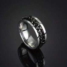 6pcs Stainless Steel Rings With Rotatable Chain, Couple Ring, Multi-Functional Jewelry, Fashion 8mm Ring, Gifts For Men