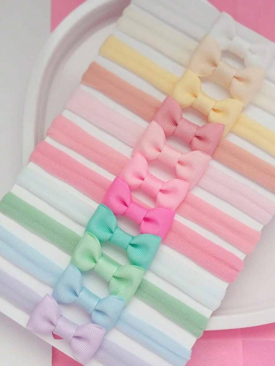 Bộ 10 món kèm nơ trên băng đô và tất lụa cho bé màu pastel - Nhiều màu - Xem 1