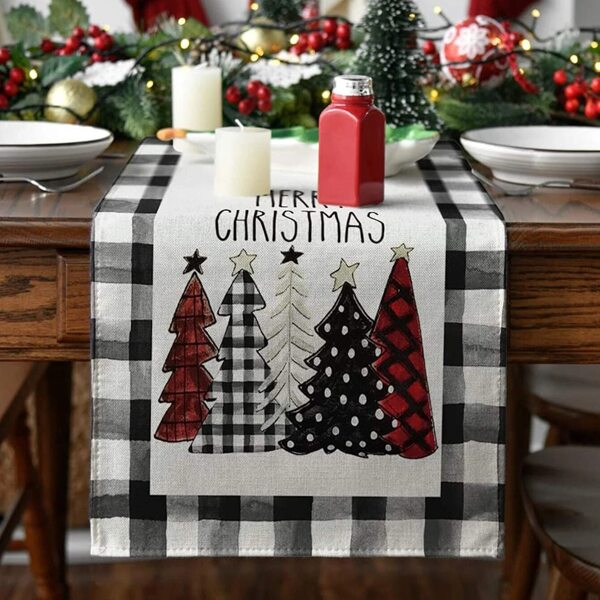 1 Stück elegante bedruckte Plaid Weihnachtsbaum Tischläufer, fröhliche Weihnachten Aquarell Schneeflocken Heim- und Küchendekoration, saisonale Winter-Festival Landhausstil Polyester Tuchdekorationen für Restaurants, Partyzubehör 33*183cm Feiertags-Tischdekoration Tischdecke, Heimdekoration, Weihnachtsdekoration, Partyzubehör