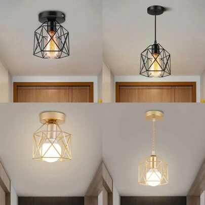 1 paquete de Arreglo de Luz Industrial Negro Retro, Luz de Techo Vintage Montada, Lámpara de Techo Rústica Pequeña de Metal para Porche, Pasillo, Cocina, Escalera, Luz de Granja