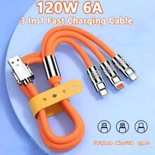 Cable de carga y datos 3 en 1 de 120W y 6A de aleación de zinc, carga súper rápida, compatible con iPhone, , Redmi, POCO, , P40, OPPO, teléfonos Android, cámaras, MP3 y adaptador universal