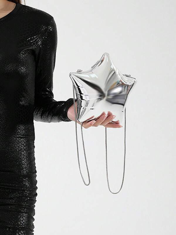 Bolso de noche brillante para fiesta con hombro plateado a la moda con forma de estrella para mujer