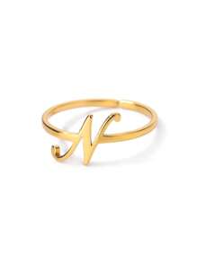 1 Pc Fashion Initial A-Z Letter Ring For Women Gold Color Stainless Steel Geometric Open Ring Birthday Party Friends Jewelry Gift