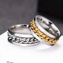 6pcs Stainless Steel Rings With Rotatable Chain, Couple Ring, Multi-Functional Jewelry, Fashion 8mm Ring, Gifts For Men